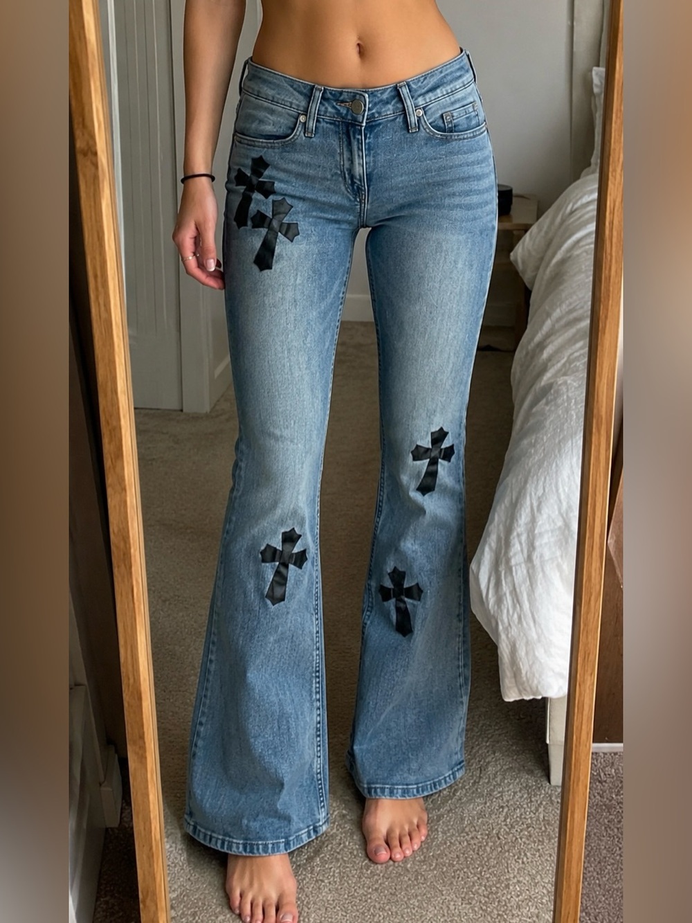 Austin Landing Cross Flare Jeans Womens Sz 3 Low Rise Dark Coquette Gothic Emo